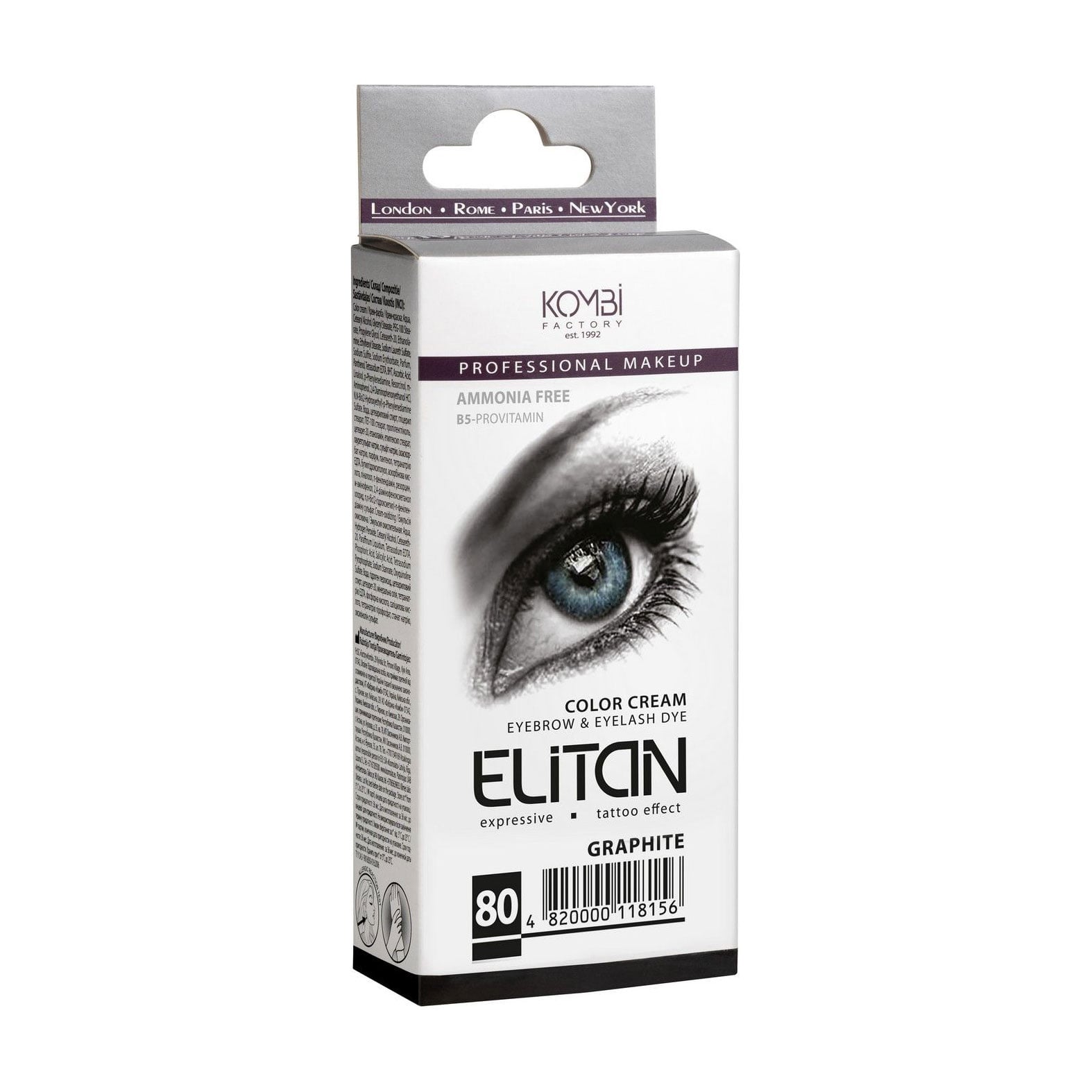 Крем-фарба для брів та вій Elitan Color Cream Eyebrow &amp; Eyelash Dye 80 Графіт, 30 мл