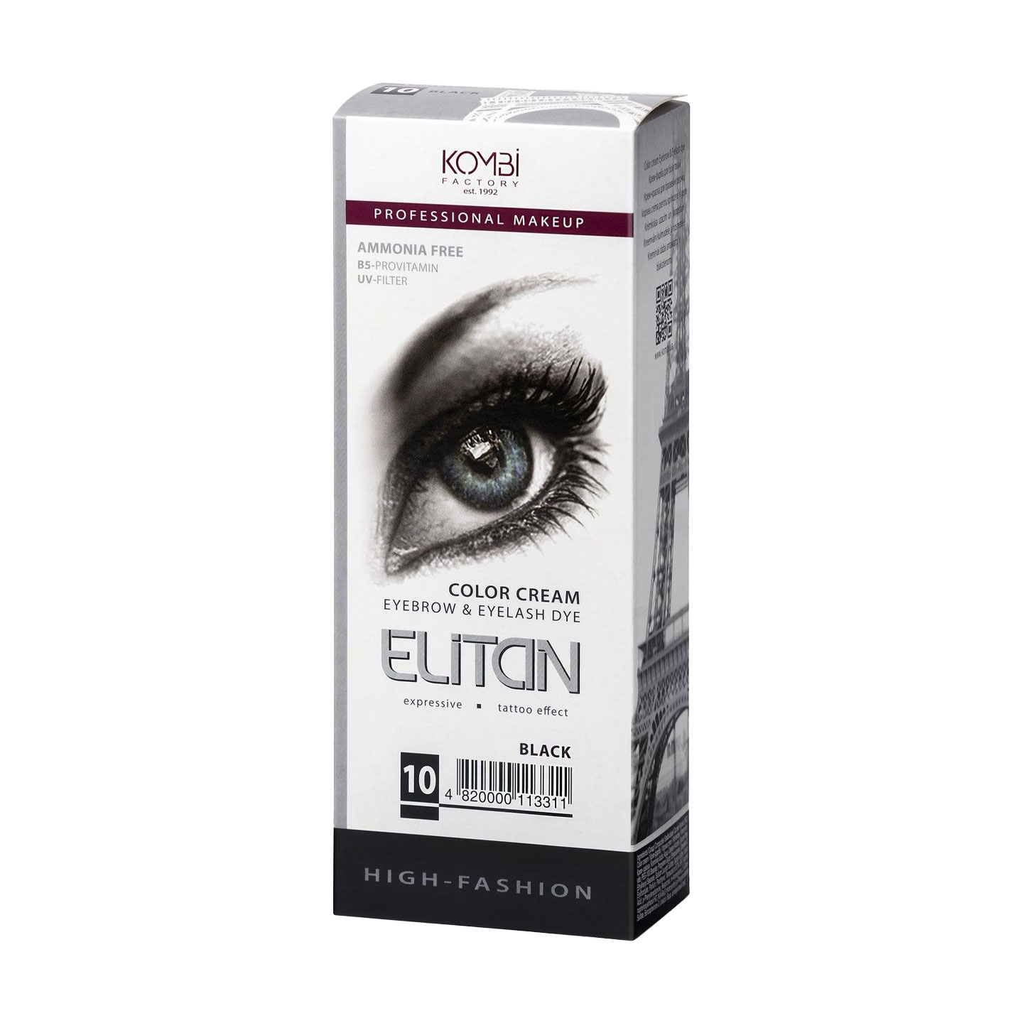 Крем-фарба для брів та вій Elitan Color Cream Eyebrows &amp; Eyelashes 10 Чорний, 100 мл